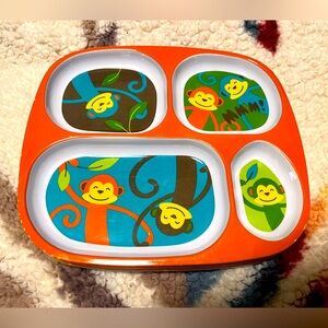 4 toddler plates—melamine four compartment— mealtime, breakfast lunch dinner
